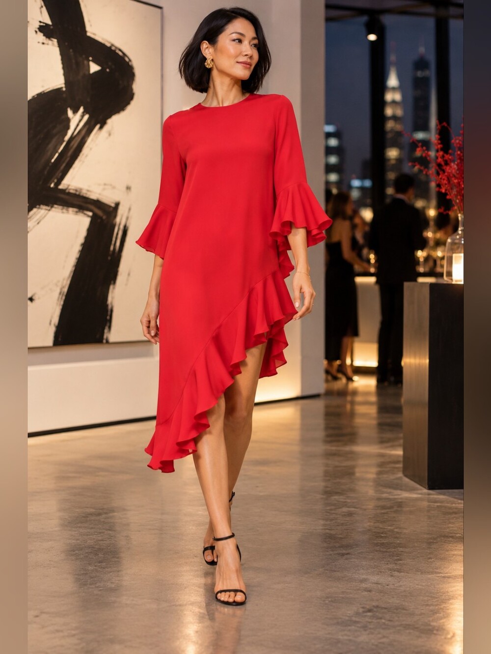 Alexis asymmetrical silk dress with ruffle hem and cuff 18in Ptp Measurment